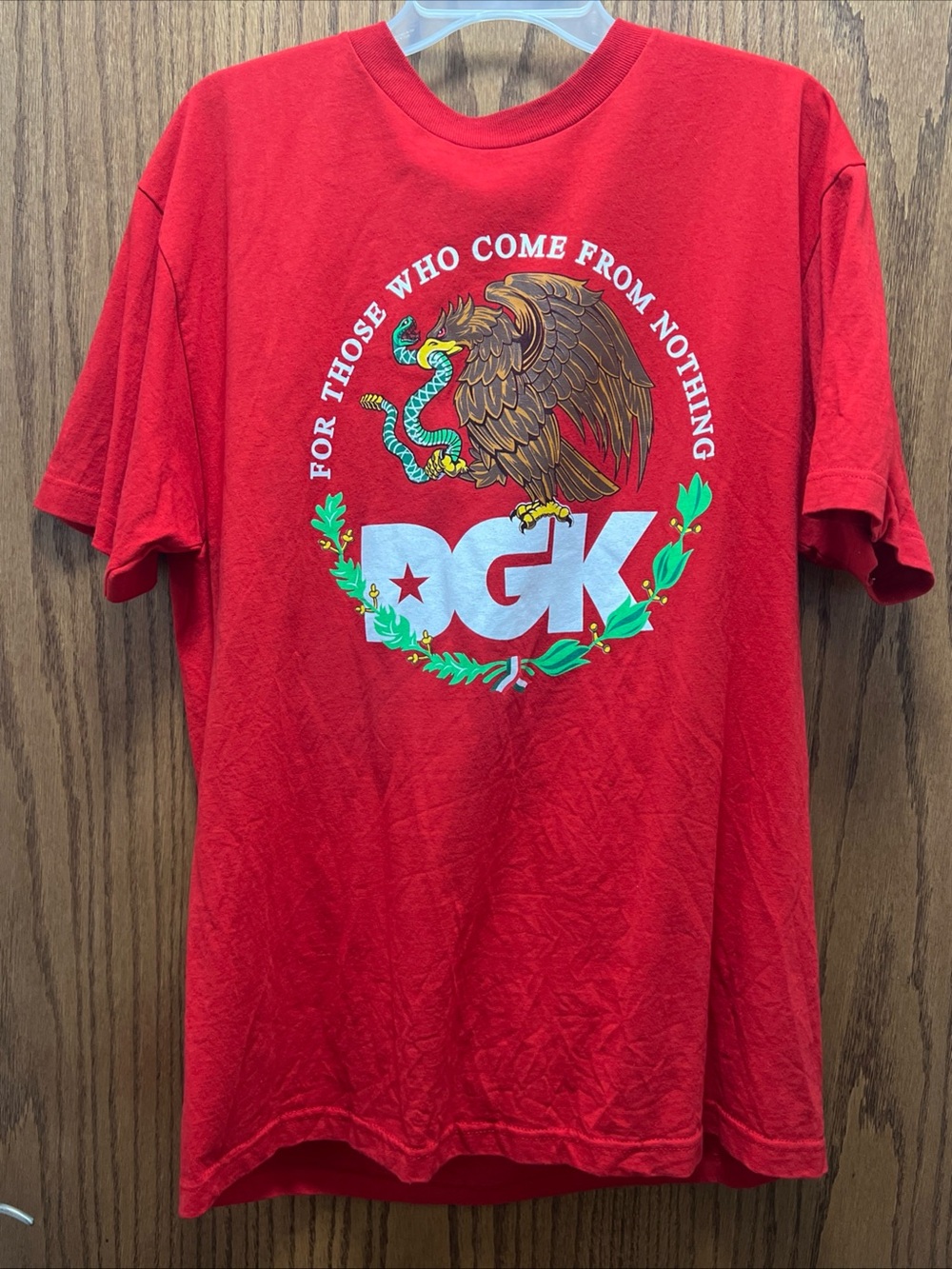 DGK Red Crewneck T-Shirt with Eagle Graphic and Logo